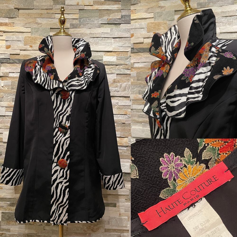 Vintage 90s Haute Couture Paris Blazer | Zebra Floral Wired Collar - Picture 1 of 13